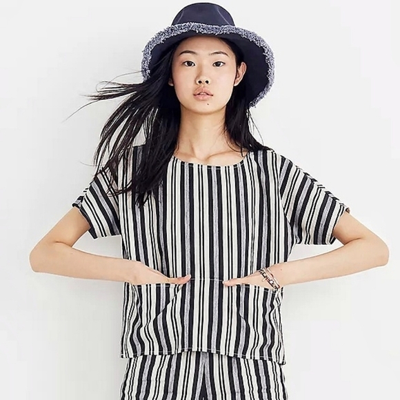 NEW Madewell Sripe‎ Crop Top with pockets - Picture 1 of 15